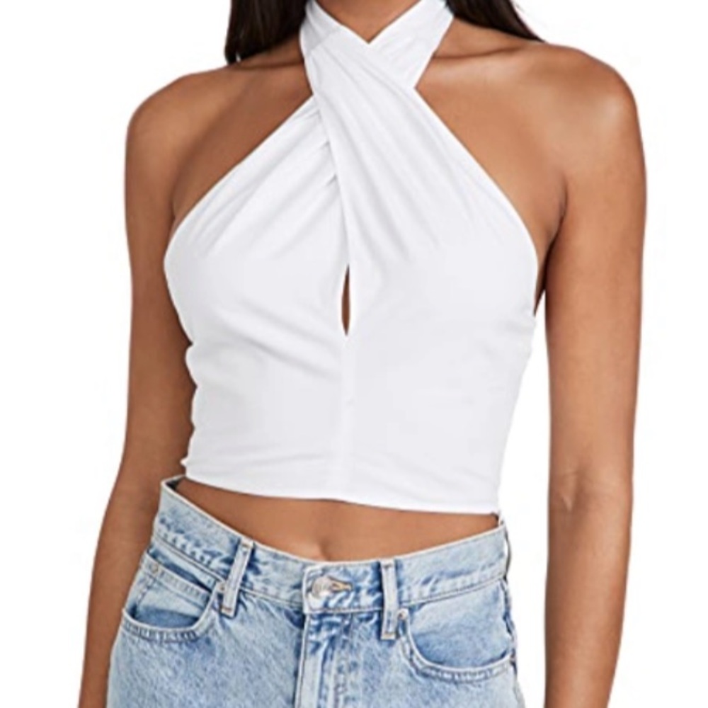 STAUD Kai Cotton Halterneck Top in White Size 10